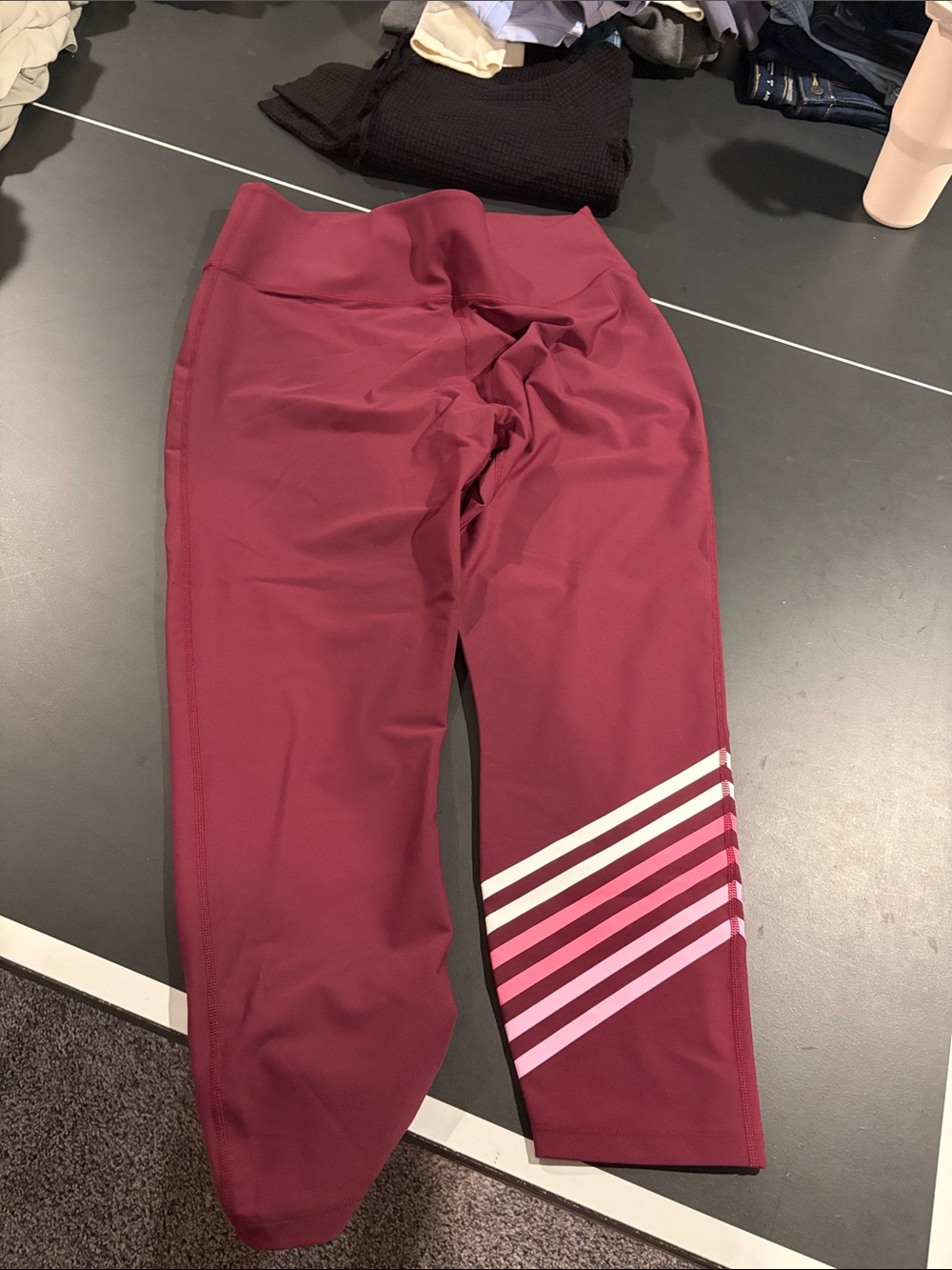 Women’s Maroon Athletic Leggings with Pink Stripe Detail